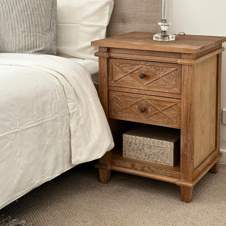 Ascot Small Bedside Table Whitewash Oak 50cm wide x 45cm deep x 68cm high