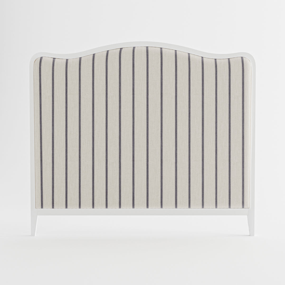 Isabelle French Provincial Curved Bedhead Satin White Navy Blue Wide Stripe