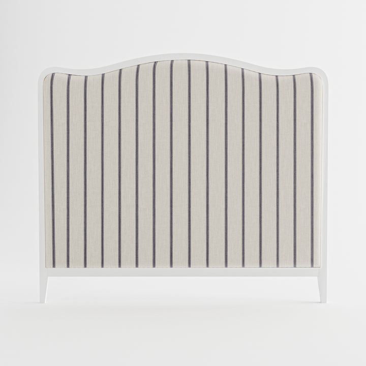 Isabelle French Provincial Curved Bedhead Satin White Navy Blue Wide Stripe