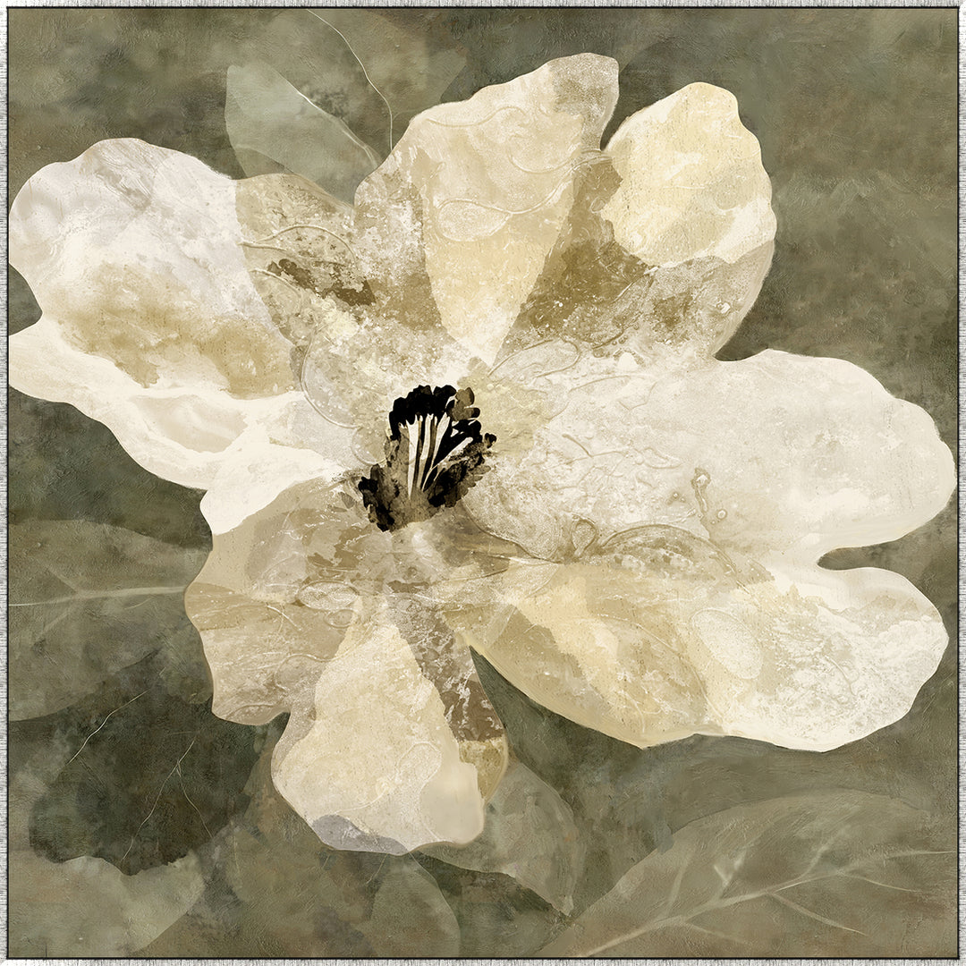 Antique Magnolia Canvas In Antique Silver Frame