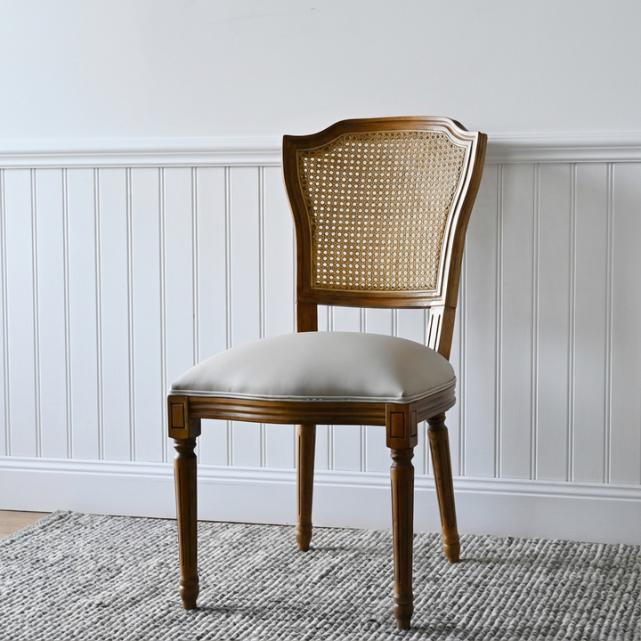 April Luxury Leather Dining Chair Natural Oak Oatmeal Leather