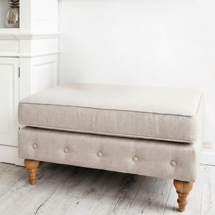 Madeline Linen Ottoman Oatmeal