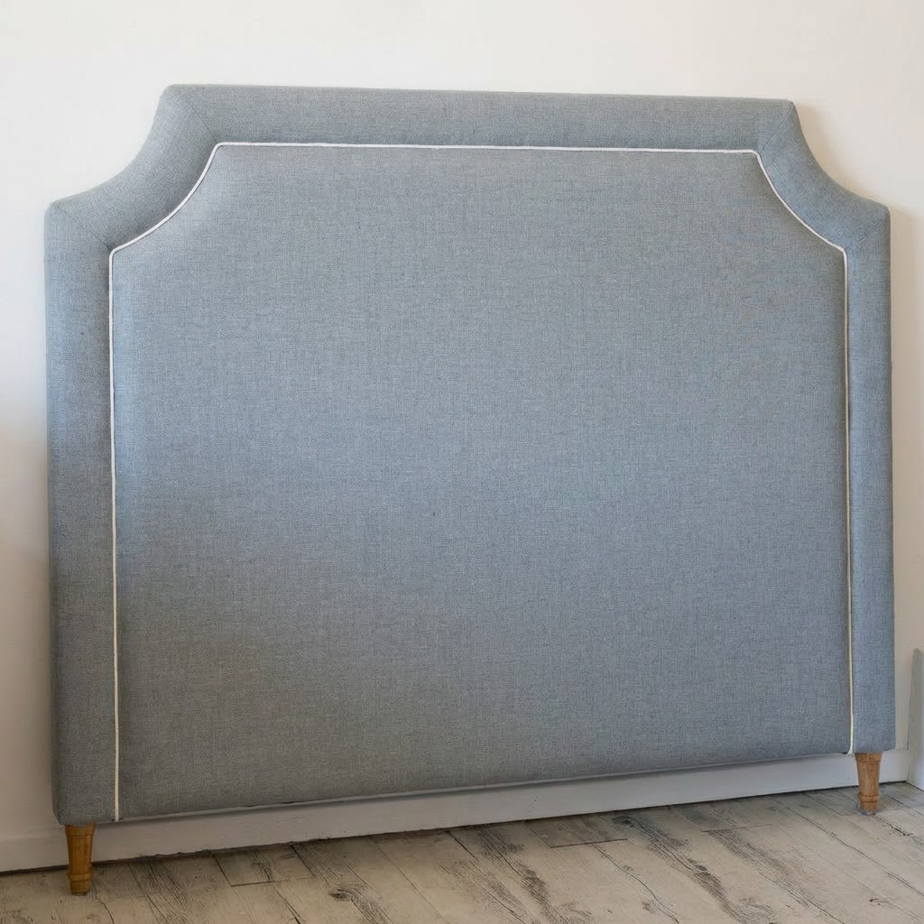 Scarlett Linen Bedhead with white piping