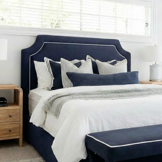 Scarlett Linen Bedhead with white piping