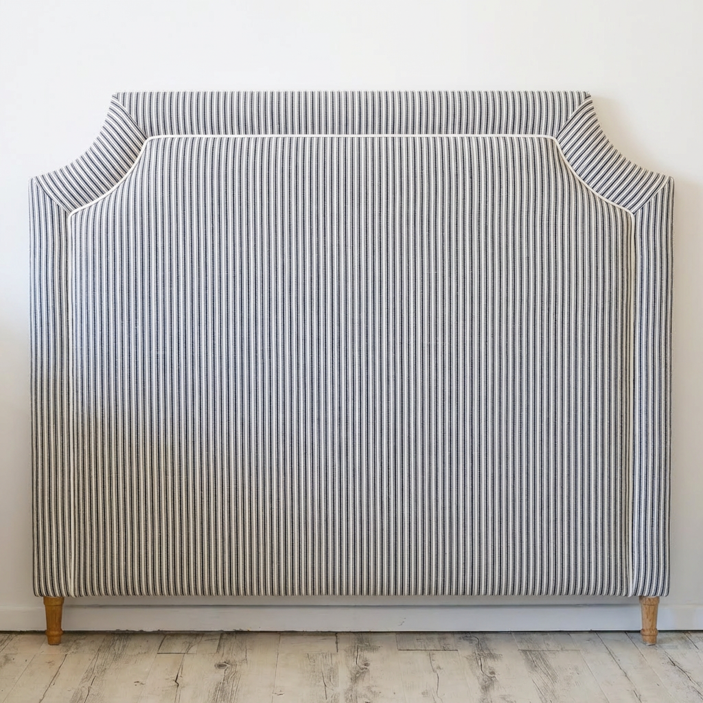 Scarlett Linen Bedhead with white piping Stripe Navy Blue White Piping