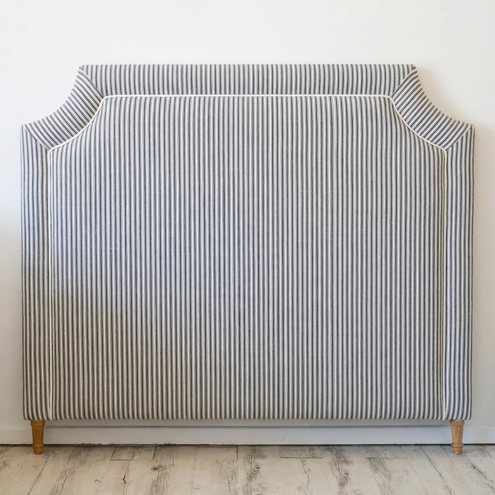 Scarlett Linen Bedhead with white piping Stripe Navy Blue White Piping