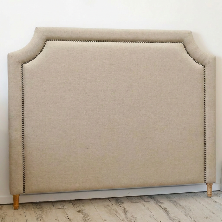 Scarlett Linen Bedhead with studs Oatmeal Brass Studs