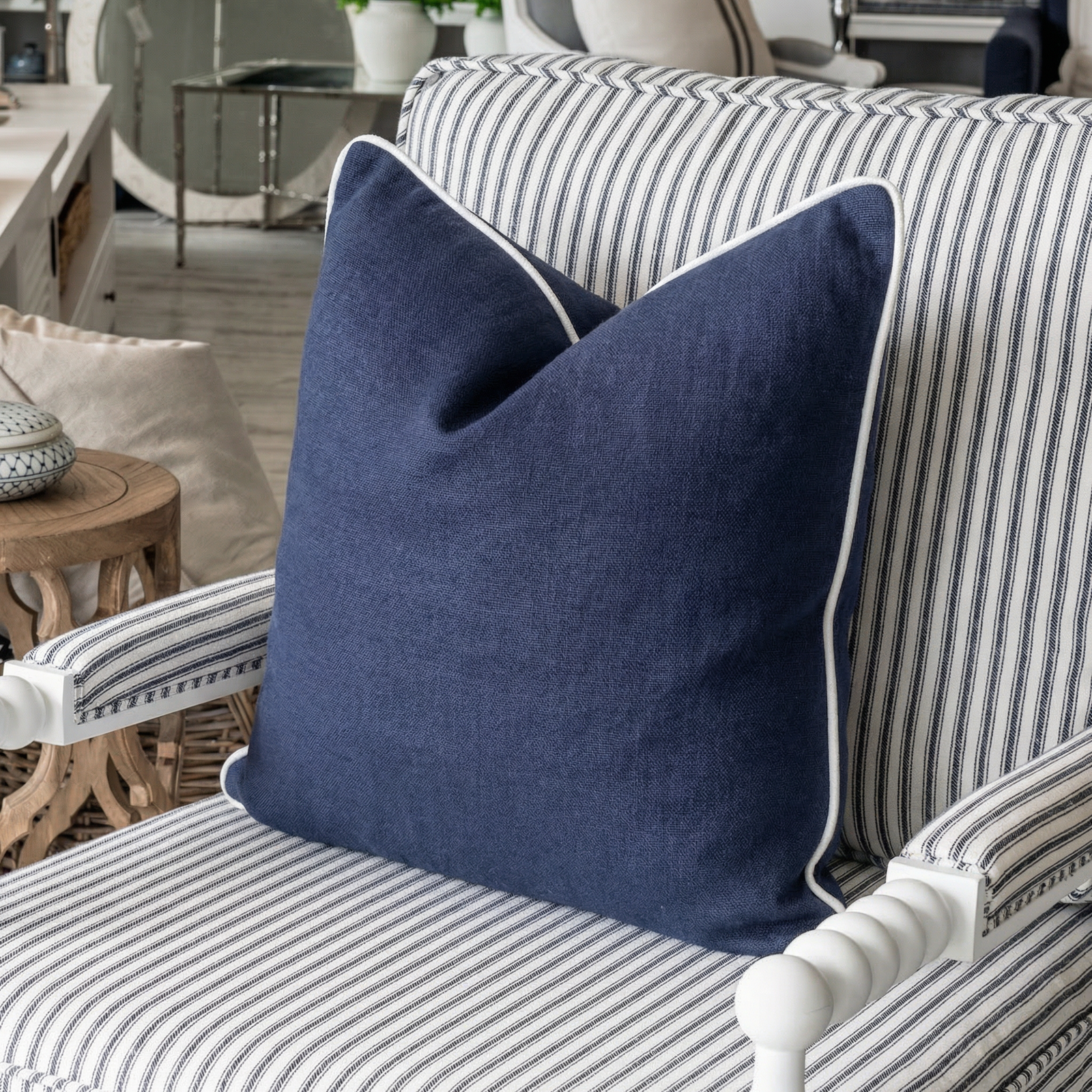 Signature Navy Linen Square Cushion