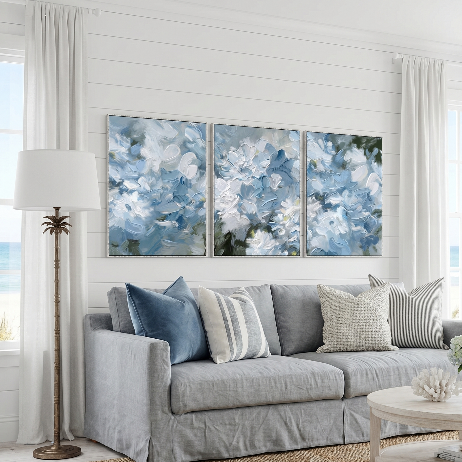 Hydrangea Haven 3 piece set Canvas In Antique Silver Frame