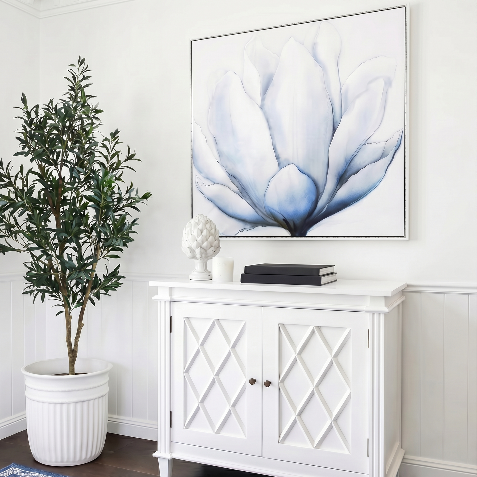 Azure Bloom Canvas in Antique Silver Frame