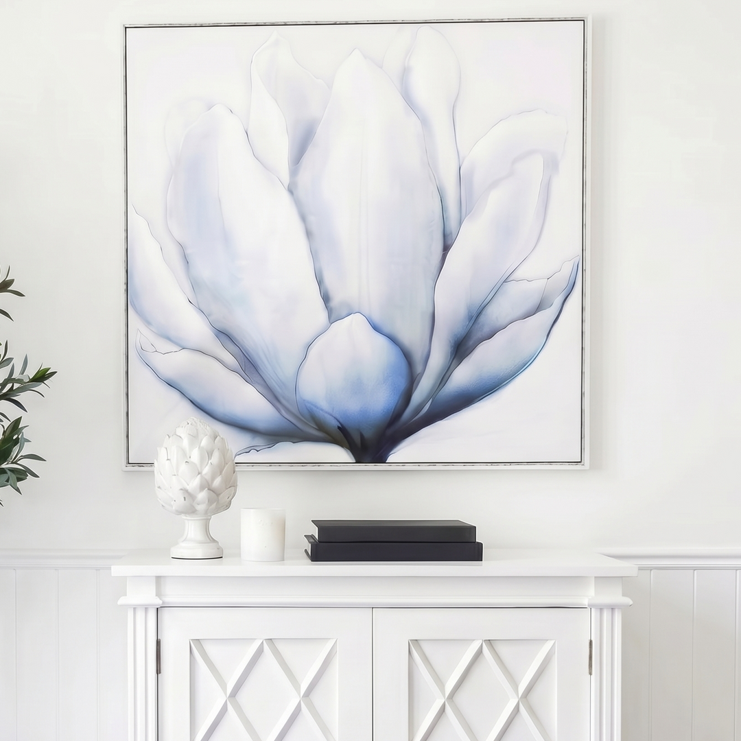 Azure Bloom Canvas in Antique Silver Frame