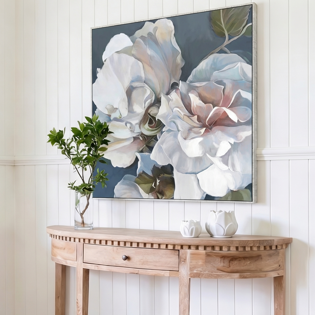 Pastel Petals Canvas In Antique Silver Frame
