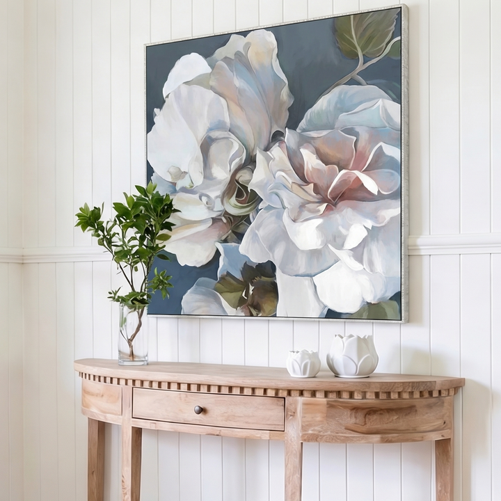 Pastel Petals Canvas In Antique Silver Frame