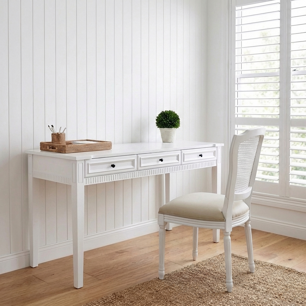 Amelie Medium Desk Satin White 160cm wide x 50cm deep x 82cm high