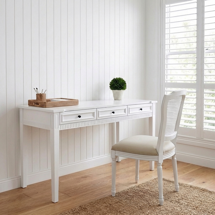 Amelie Medium Desk Satin White 160cm wide x 50cm deep x 82cm high