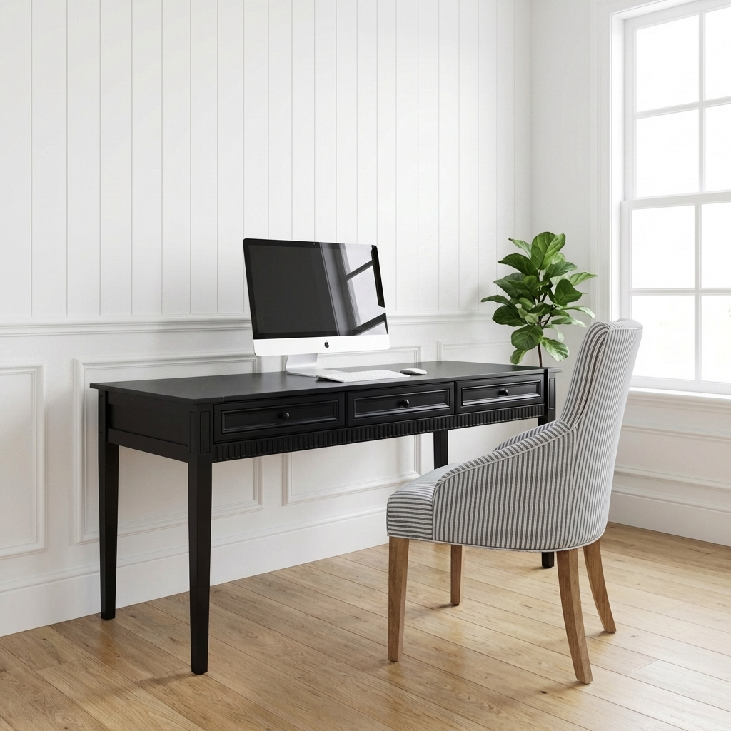 Amelie Medium Desk Satin Black 160cm wide x 50cm deep x 82cm high