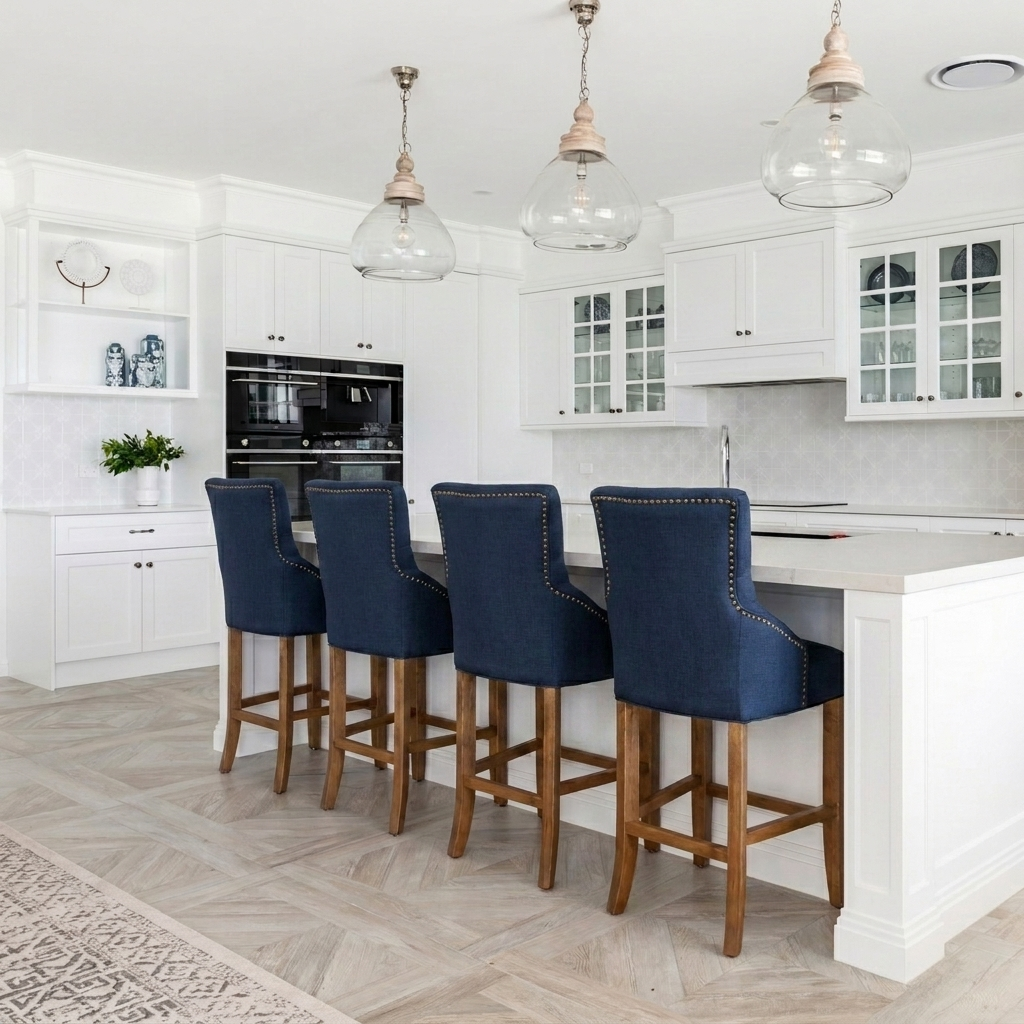 Leopold Upholstered Linen Kitchen Stool