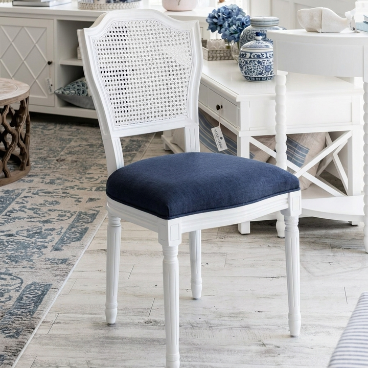 April Luxury Upholstered Dining Chair Satin White Navy