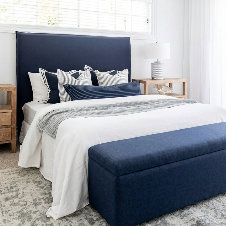 Abigail Plain Top Upholstered Storage Box Navy 160cm wide x 46cm deep x 42cm high