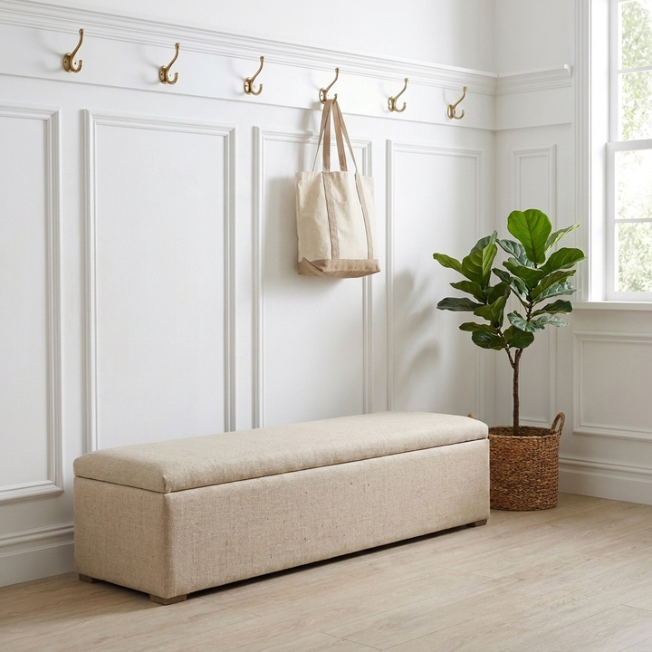 Abigail Plain Top Upholstered Storage Box Oatmeal 160cm wide x 46cm deep x 42cm high