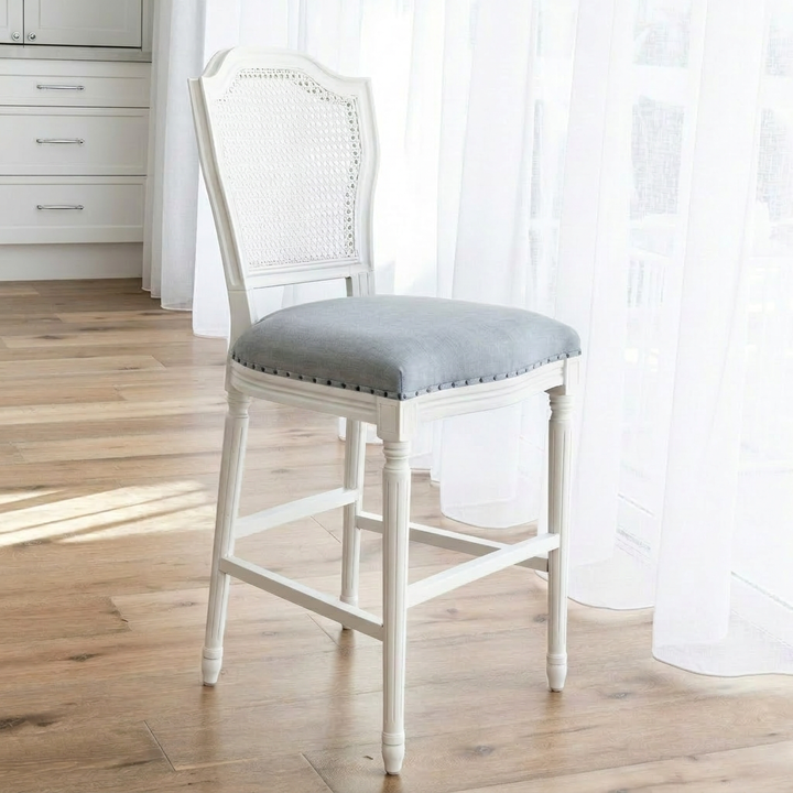 April Luxury Upholstered Kitchen Stool Satin White Duck Egg Blue 48cm wide x 56cm deep x 106.5cm high Seat height approx. 66cm