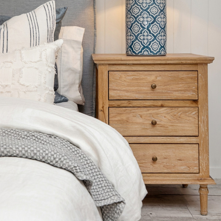 Sophia Small Bedside Table Whitewash Oak 55cm wide x 49cm deep x 72cm high