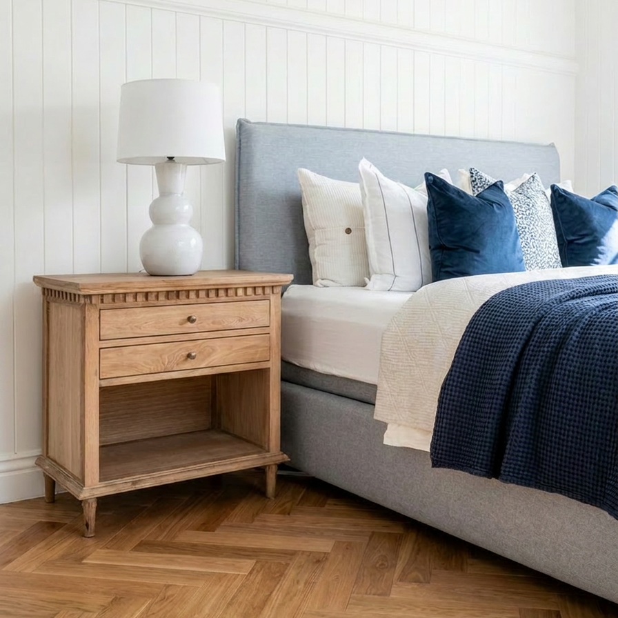 Regency Large Bedside Table Whitewash Oak 75cm wide x 43cm deep x 72cm high
