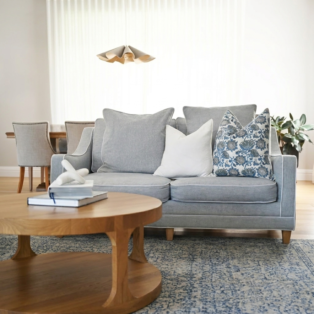 Martha 2 Seater Linen Lounge Duck Egg Blue 170cm wide x 102cm deep x 91cm high