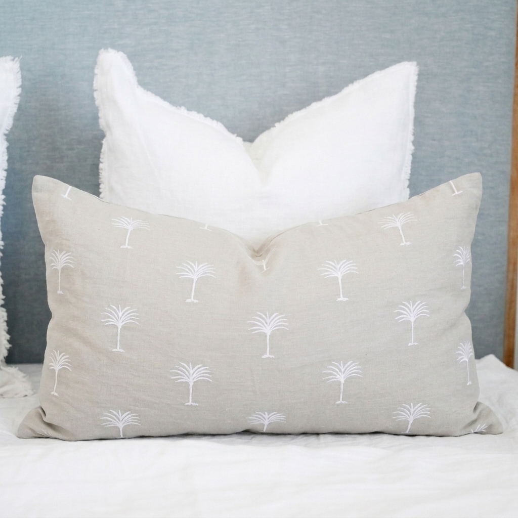 Palm Tree Grey Lumbar Cushion