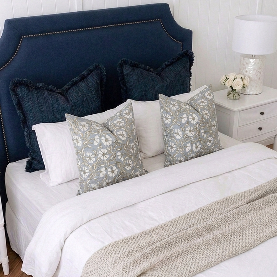 Scarlett Linen Bedhead with studs