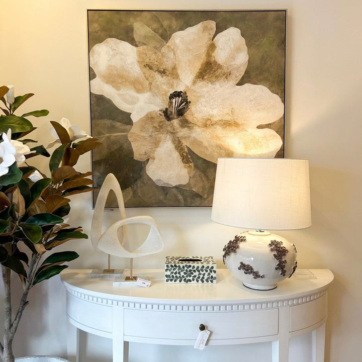 Antique Magnolia Canvas In Antique Silver Frame
