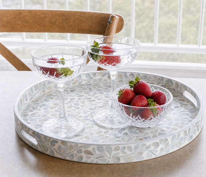 mother of pearl neutral round floral tray