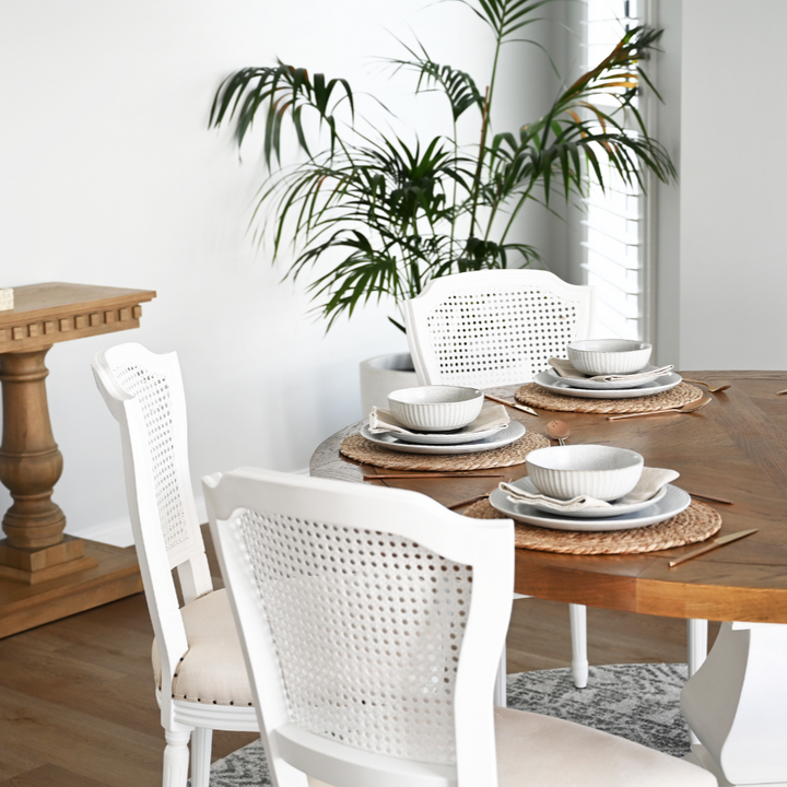 Hannah Parquetry Round Dining Table With White Base 1.8m diametre