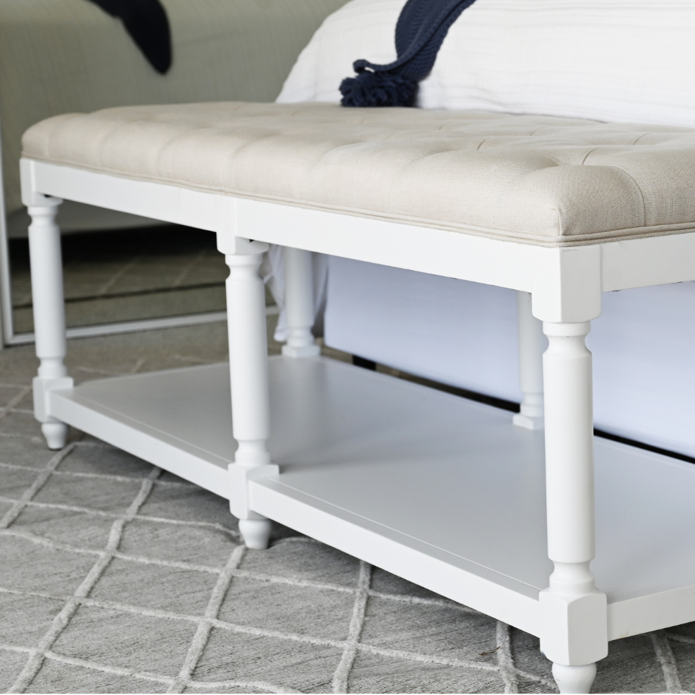 Antoinette Linen Upholstered Oak Bench Seat