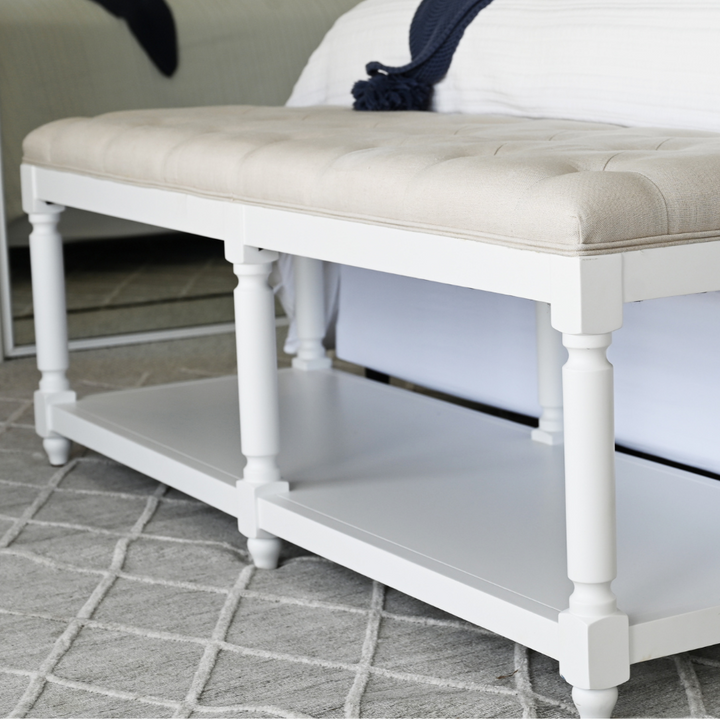 Antoinette Linen Upholstered Oak Bench Seat