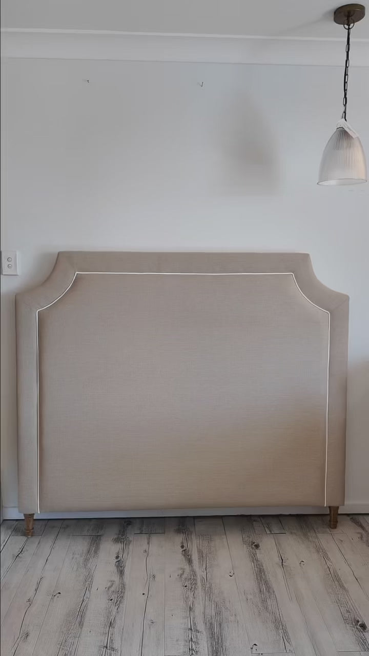 Scarlett Linen Bedhead with white piping