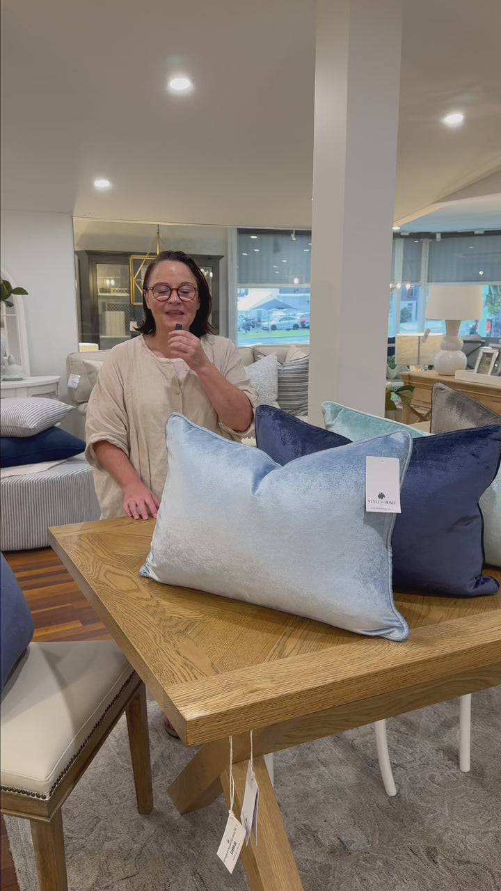 Sky Blue Velvet Luxury Lumbar Cushion