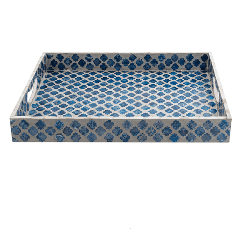 Floral Blue Rectangular Mother Of Pearl Tray