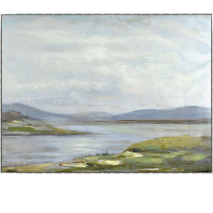 Riverbend Canvas In Antique Silver Frame Seascape 120cm W x 90cm H Green