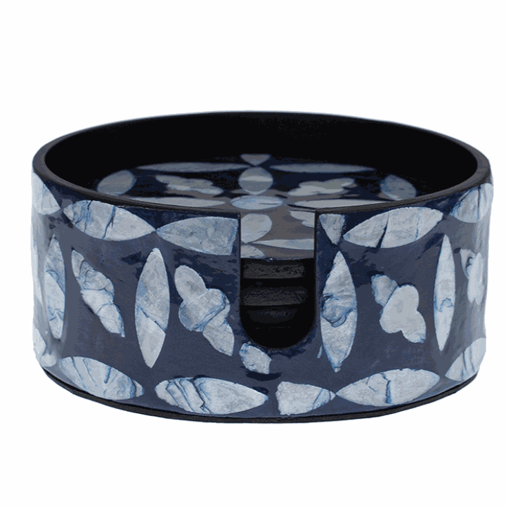 Floral Mother Of Pearl Coaster Set - Blue