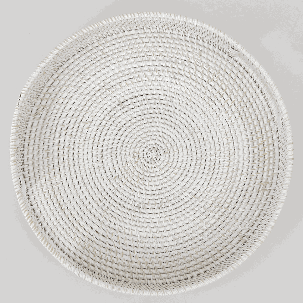 Morning White Rattan Tray Round