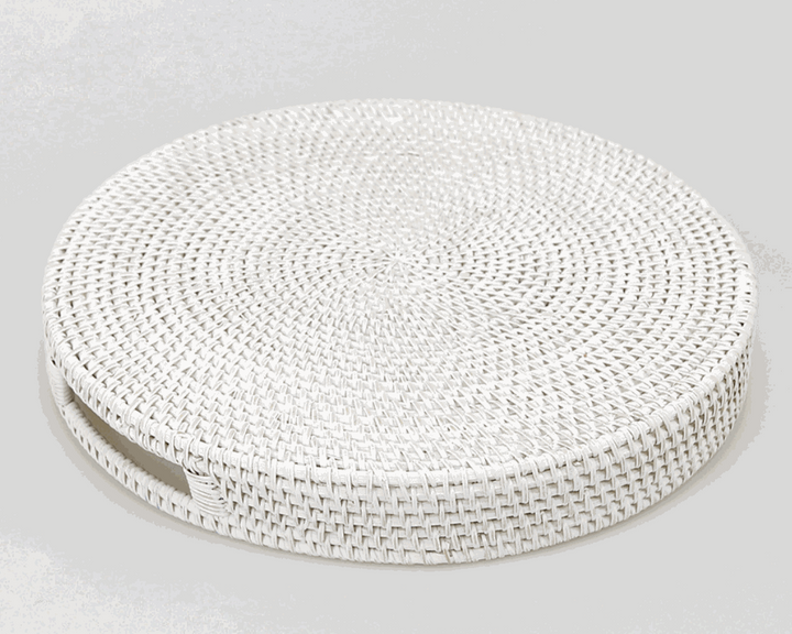 Morning White Rattan Tray Round