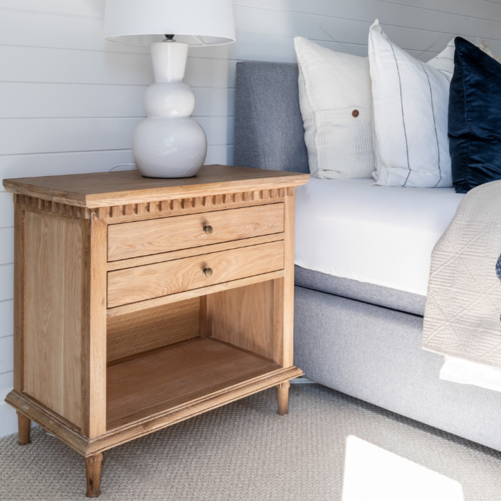 Regency Large Bedside Table Whitewash Oak 75cm wide x 43cm deep x 72cm high