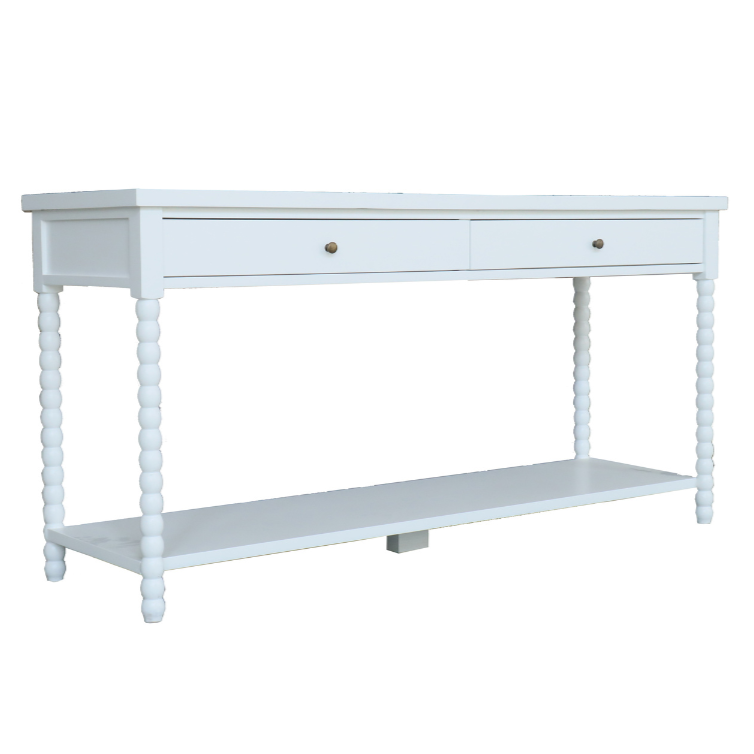 Bobbin Medium Console Table Satin White 160cm wide x 50cm deep x 80cm high