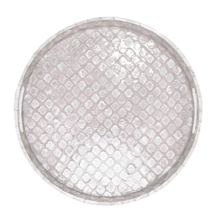 Quatrefoil Round Mother Of Pearl Tray- Neutral