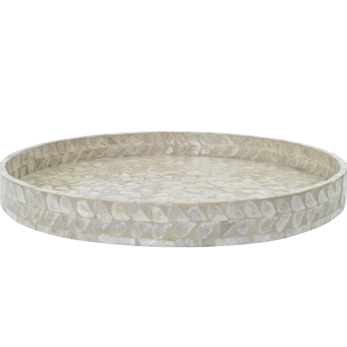 Vine Neutral Round Mother Of Pearl Tray