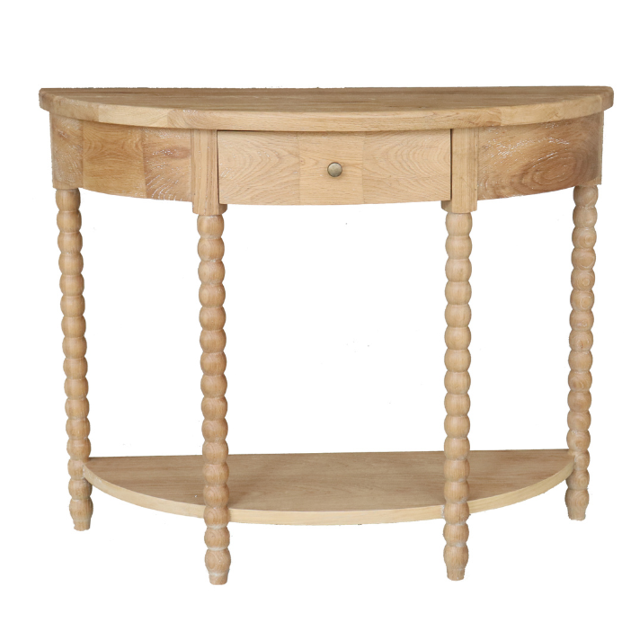 Bobbin Small Curved Console Whitewash Oak 100cm wide x 36cm deep x 80cm high