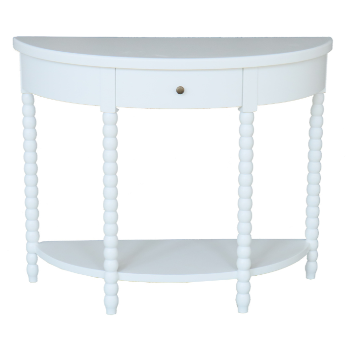 Bobbin Small Curved Console Satin White 100cm wide x 36cm deep x 80cm high
