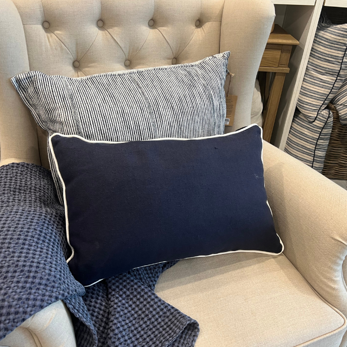 Signature Navy Blue Linen Lumbar Cushion