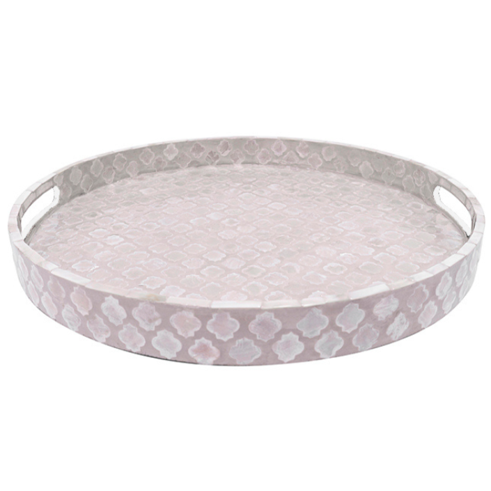 Quatrefoil Round Mother Of Pearl Tray- Neutral